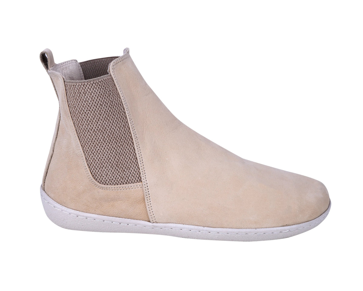 Nubuck Barefoot Chelsea Boots Shoes – 6mm Rubber Sole – Cream