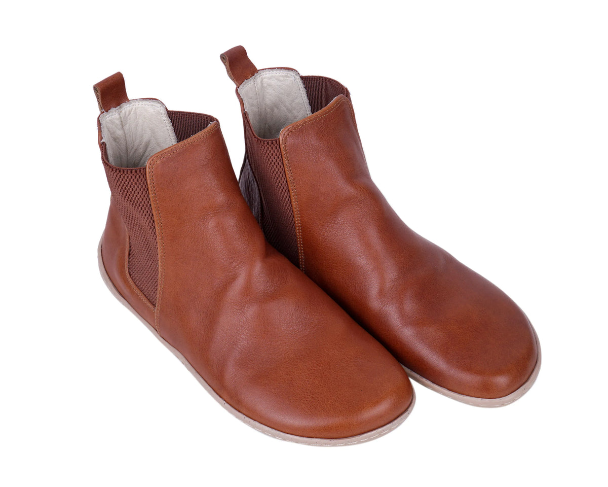 Smooth Barefoot Chelsea Boots Shoes – 6mm Rubber Sole – Brown