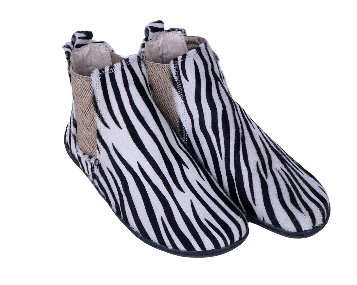Hair Barefoot Chelsea Boots Shoes – 6mm Rubber Sole – Zebra