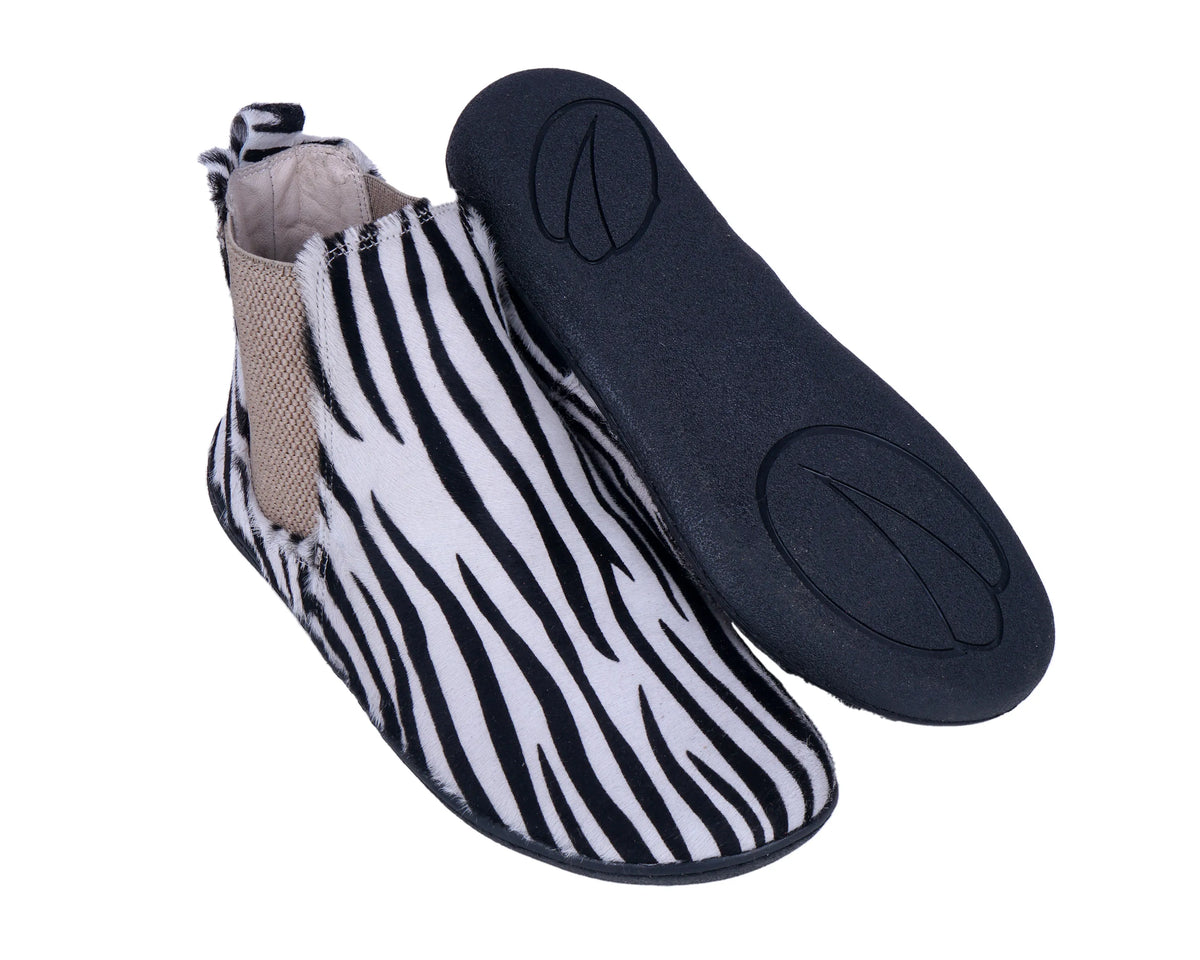 Hair Barefoot Chelsea Boots Shoes – 6mm Rubber Sole – Zebra