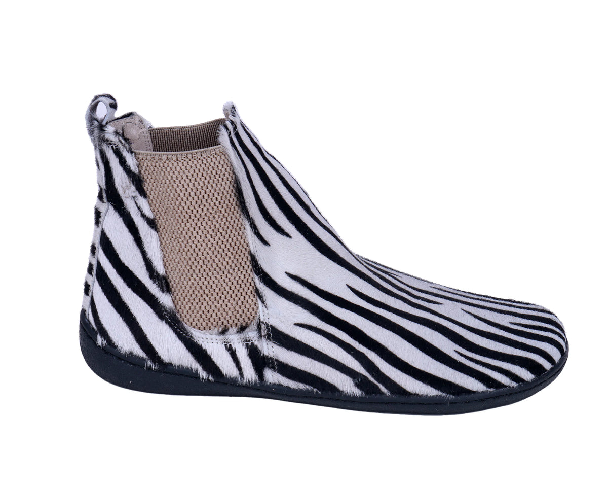 Hair Barefoot Chelsea Boots Shoes – 6mm Rubber Sole – Zebra