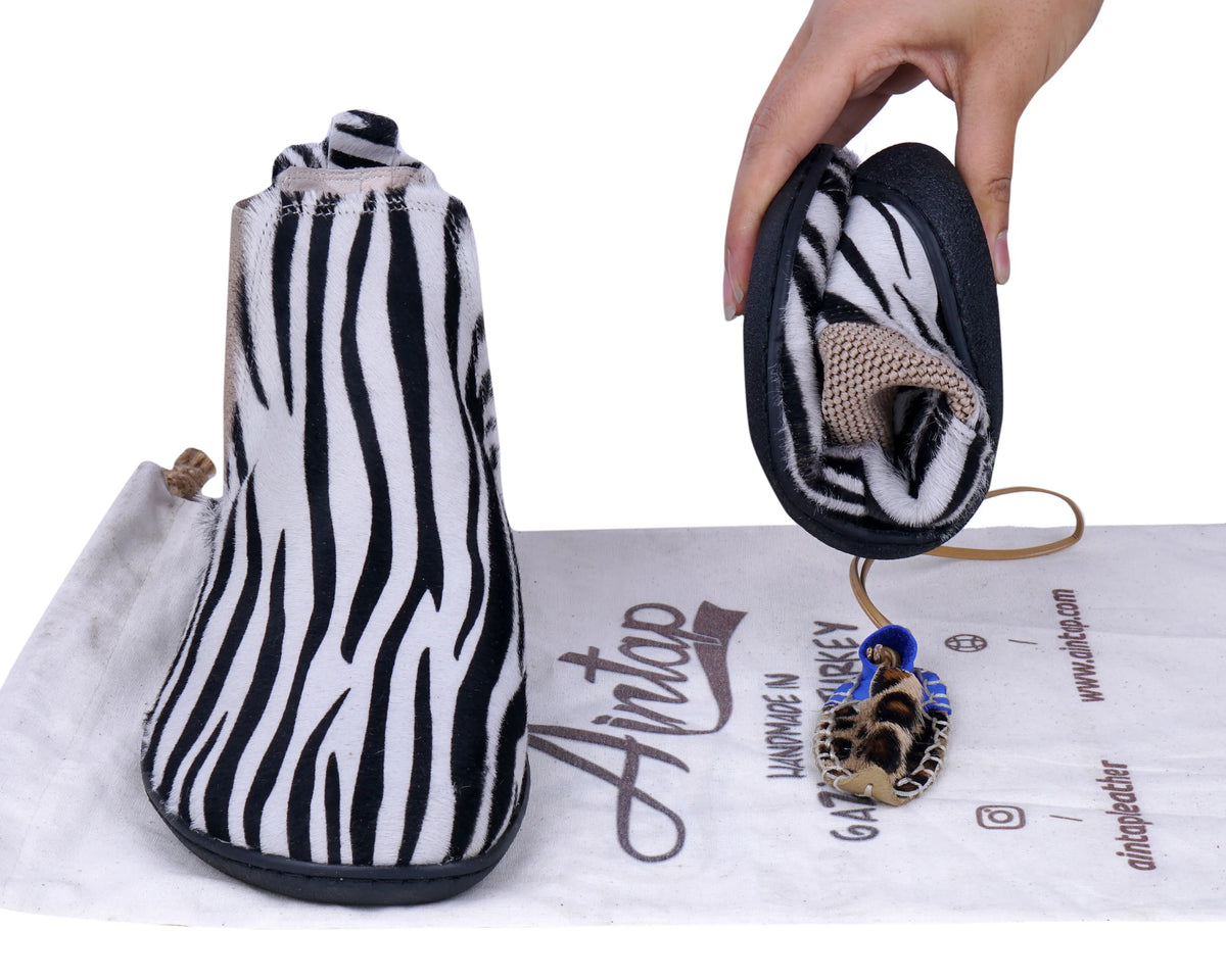 Hair Barefoot Chelsea Boots Shoes – 6mm Rubber Sole – Zebra