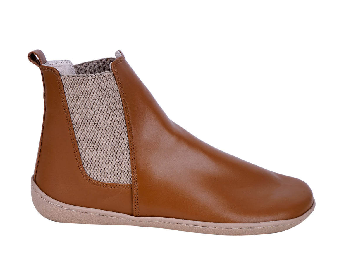 Smooth Barefoot Chelsea Boots Shoes – 6mm Rubber Sole – Tan