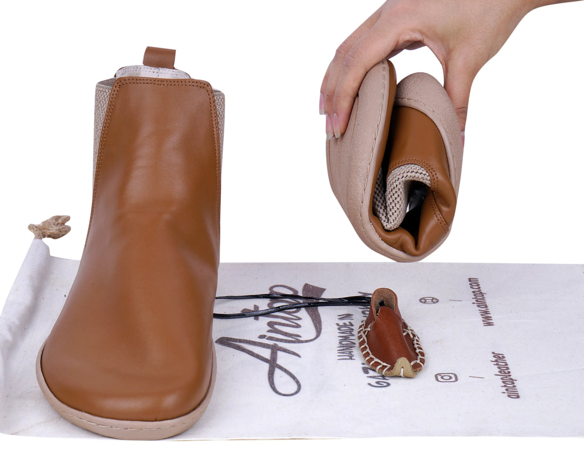 Smooth Barefoot Chelsea Boots Shoes – 6mm Rubber Sole – Tan