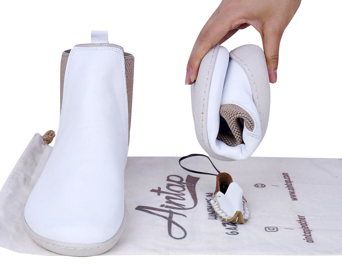 Smooth Barefoot Chelsea Boots Shoes – 6mm Rubber Sole – White