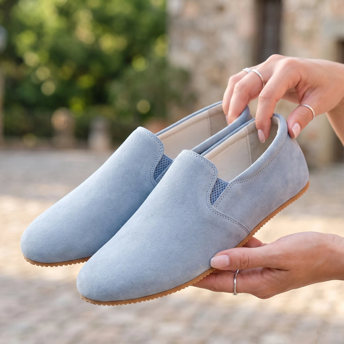Suede Barefoot Slip-On Shoes – Rubber Sole – Baby Blue