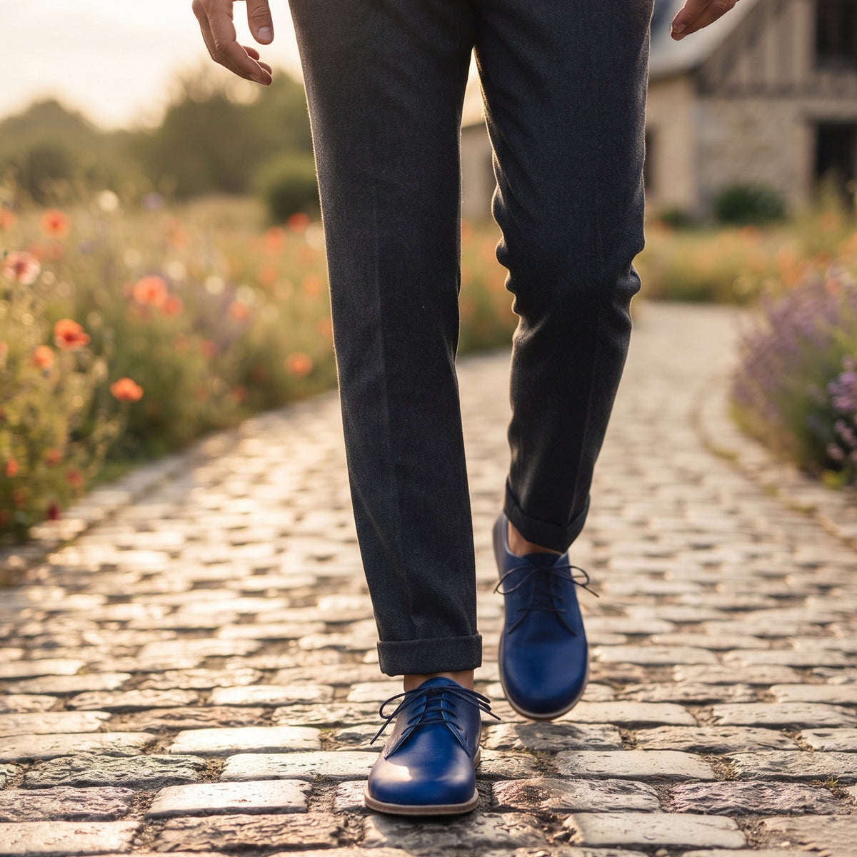 Smooth Barefoot Oxford Shoes – Classic Sole — Leather Sole – Bright Blue