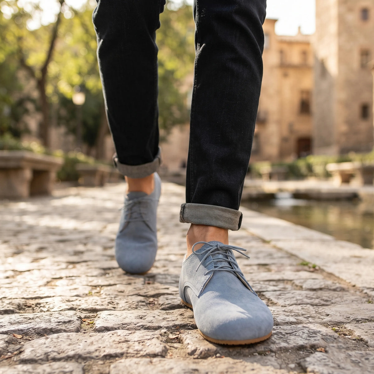 Suede Barefoot Oxford Shoes – Rubber Sole – Baby Blue