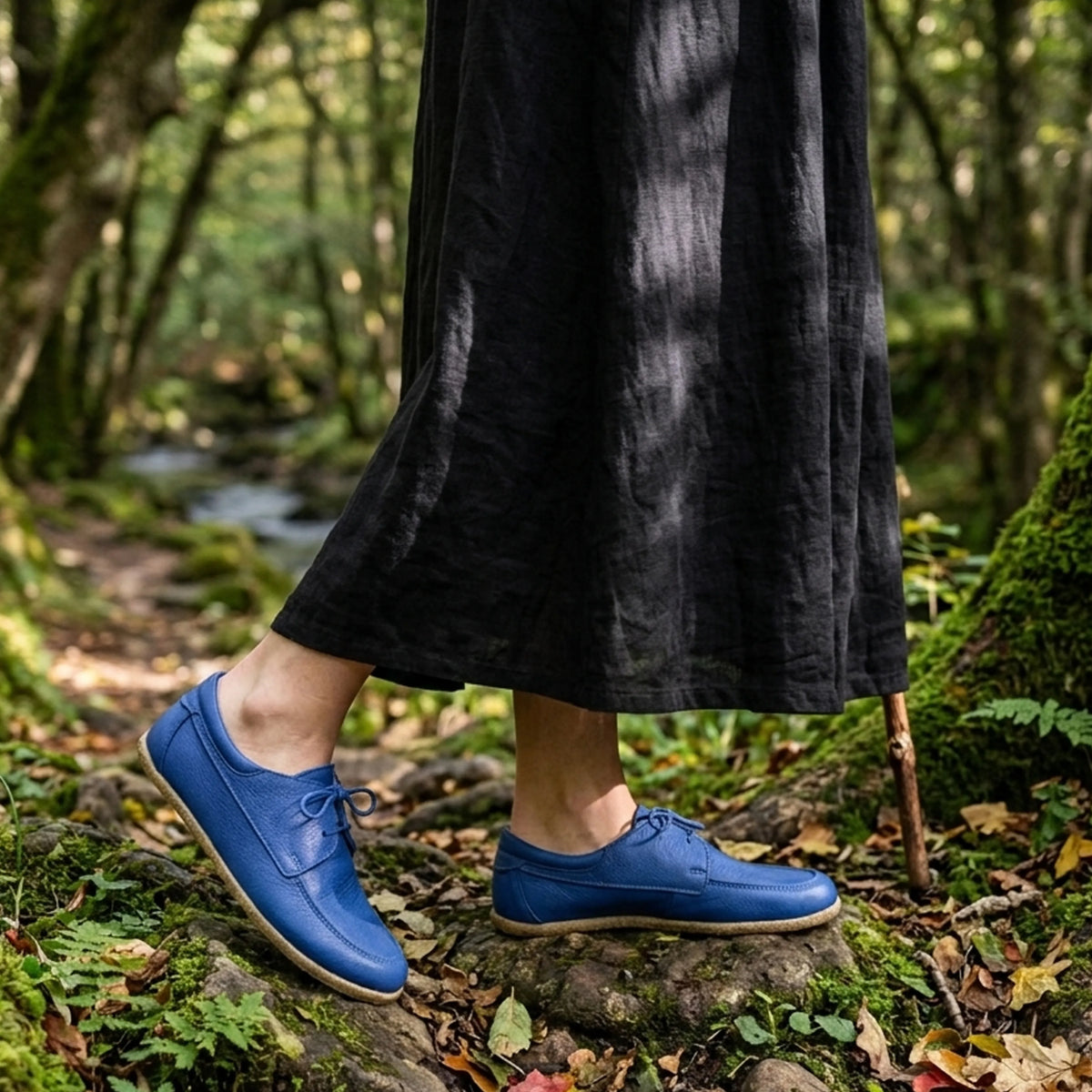 Smooth Barefoot Laces Penny Loafer Shoes – Classic Sole — Leather Sole – Bright Blue