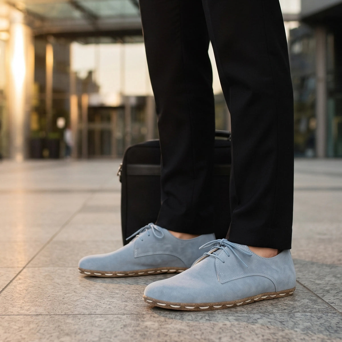 Suede Barefoot Oxford Shoes — Leather Sole – Baby Blue