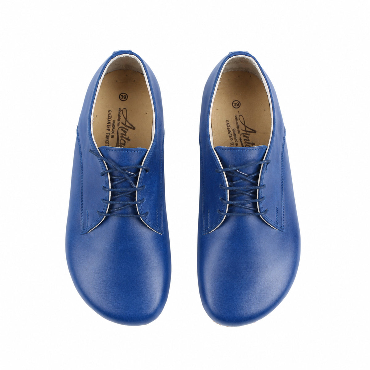 Smooth Barefoot Oxford Shoes – Classic Sole — Leather Sole – Bright Blue