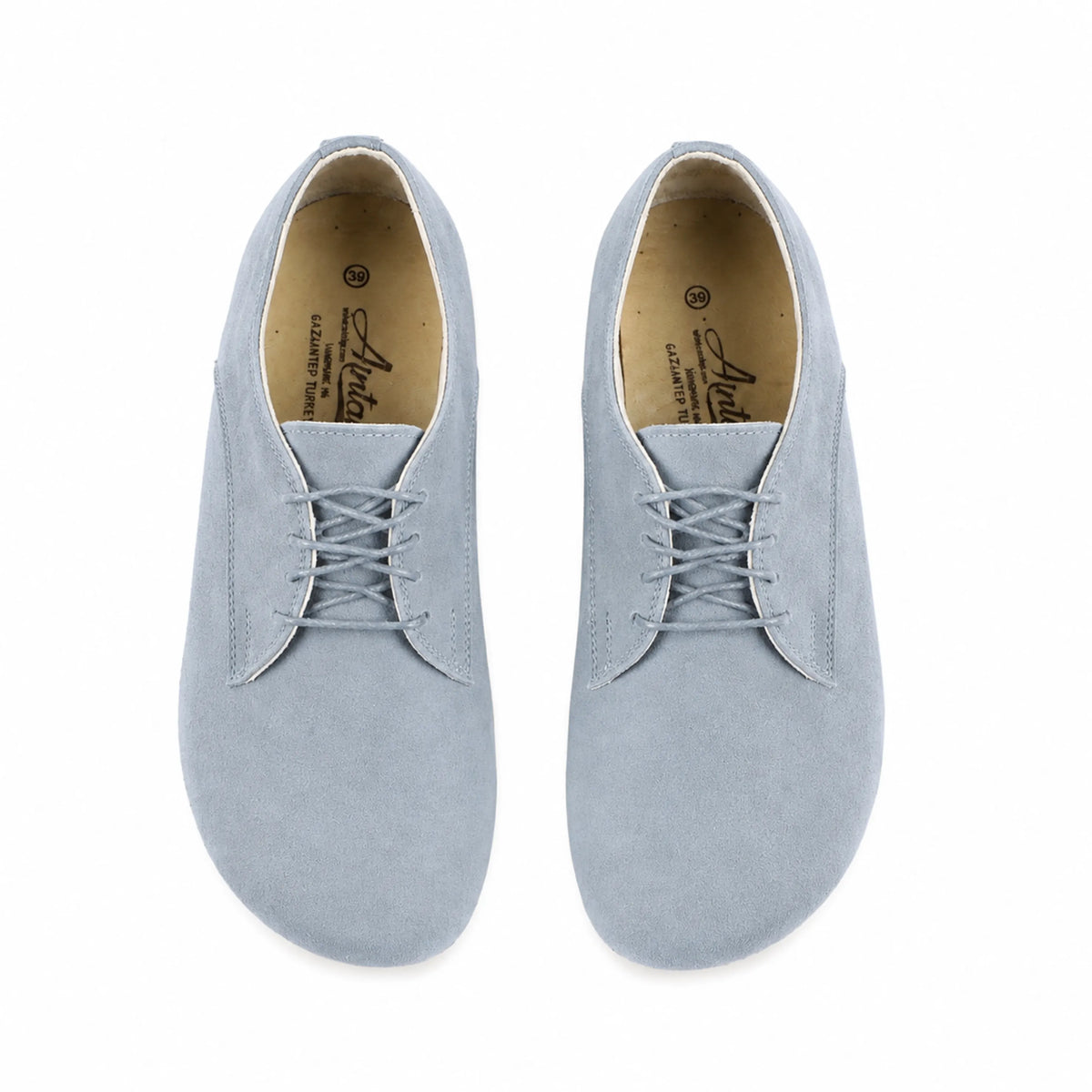 Suede Barefoot Oxford Shoes – Classic Sole — Leather Sole – Baby Blue