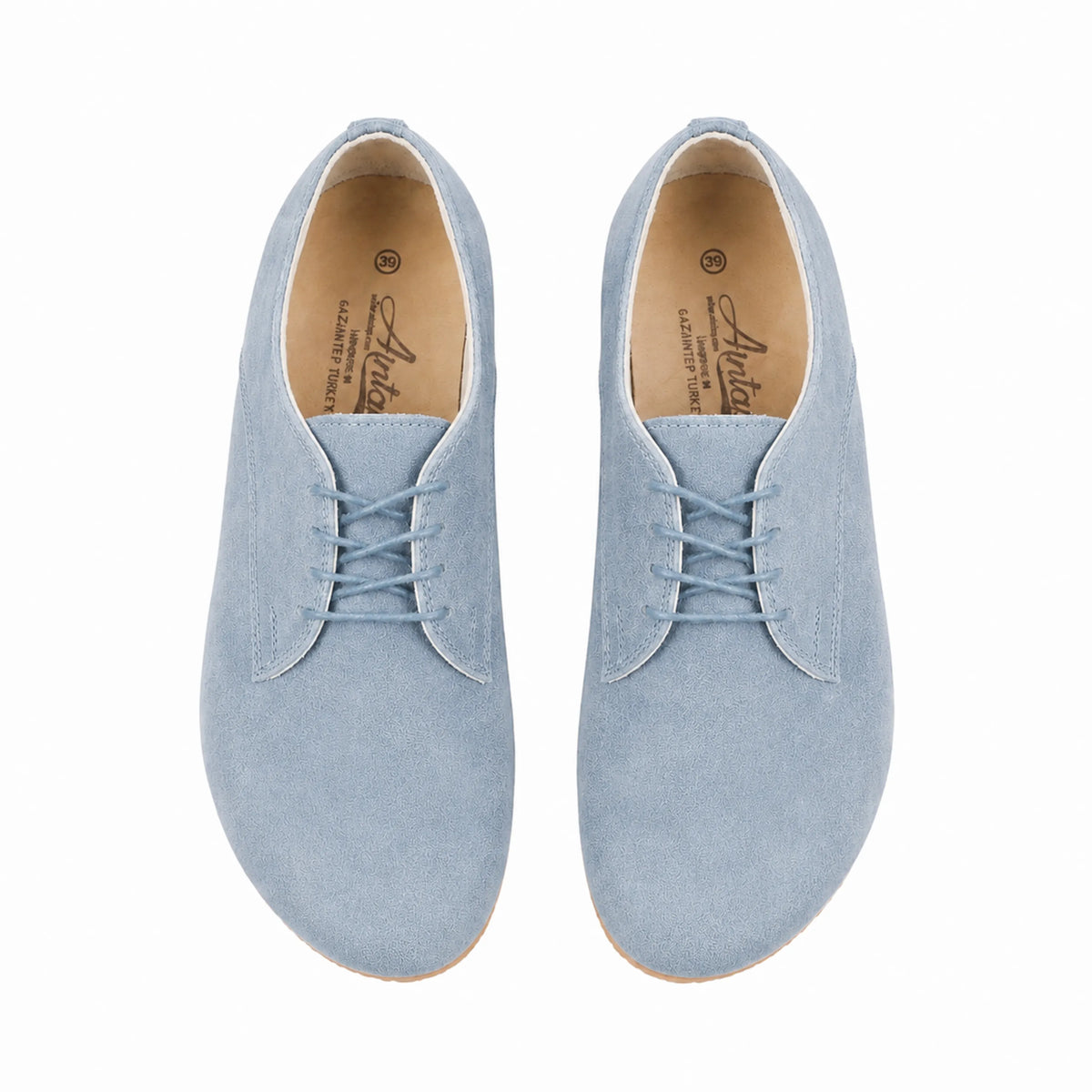 Suede Barefoot Oxford Shoes — Leather Sole – Baby Blue