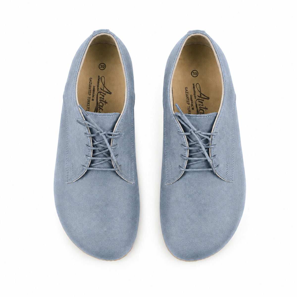 Suede Barefoot Oxford Shoes – Rubber Sole – Baby Blue