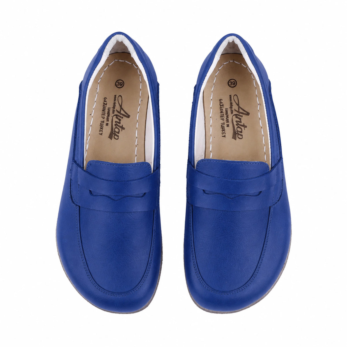 Smooth Barefoot Penny Loafer Shoes – Classic Sole — Leather Sole – Bright Blue