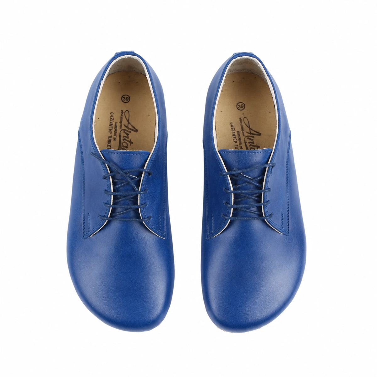 Smooth Barefoot Oxford Shoes – Classic Sole — Leather Sole – Bright Blue