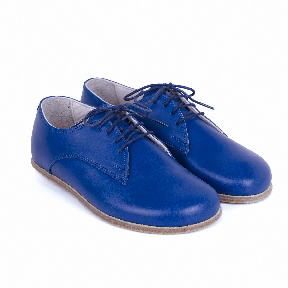 Smooth Barefoot Oxford Shoes – Classic Sole — Leather Sole – Bright Blue