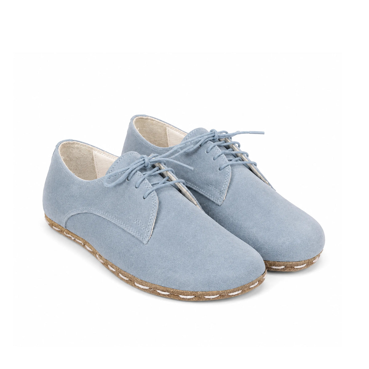 Suede Barefoot Oxford Shoes — Leather Sole – Baby Blue