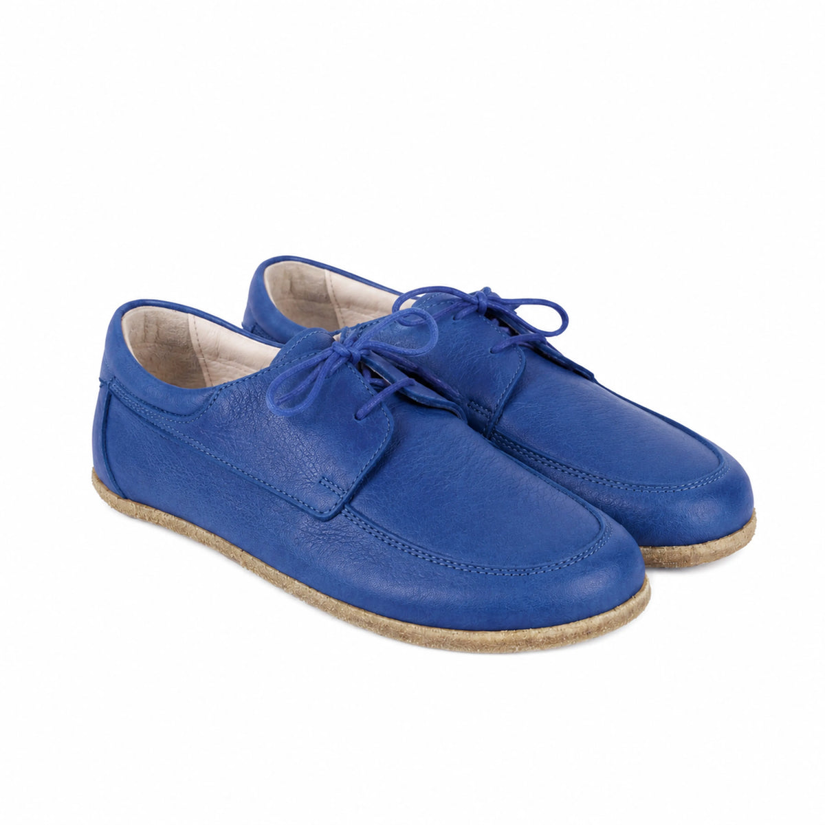 Smooth Barefoot Laces Penny Loafer Shoes – Classic Sole — Leather Sole – Bright Blue