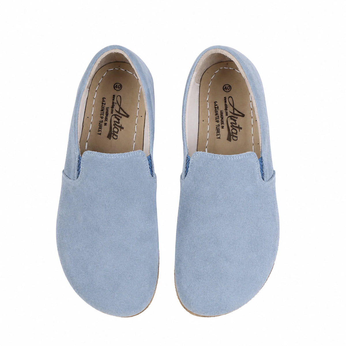 Suede Barefoot Slip-On Shoes – Classic Sole — Leather Sole – Sea Blue