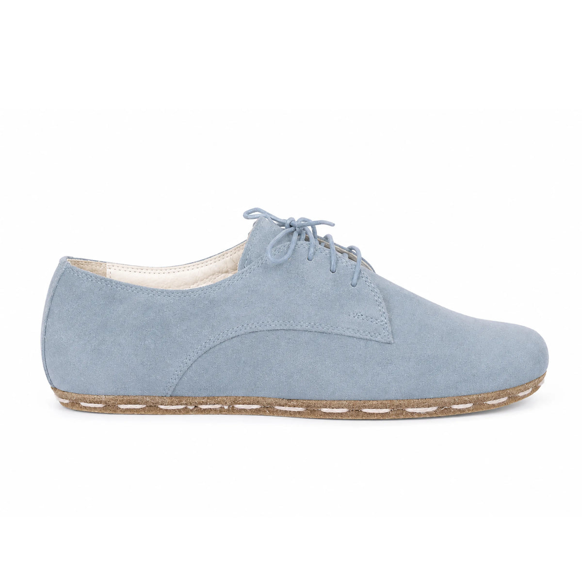 Suede Barefoot Oxford Shoes — Leather Sole – Baby Blue