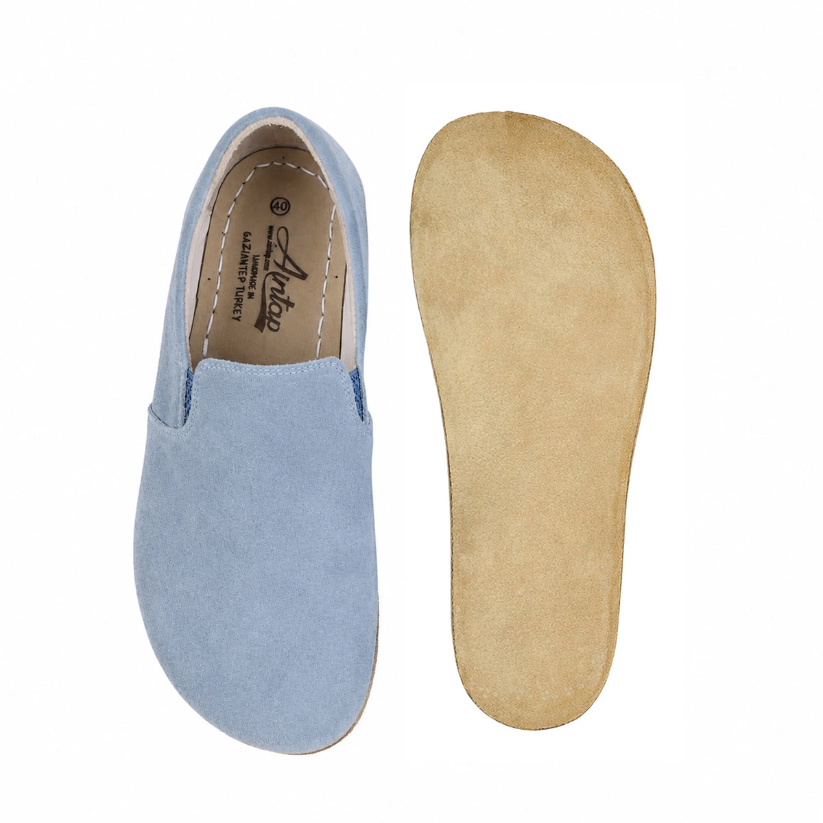 Suede Barefoot Slip-On Shoes – Classic Sole — Leather Sole – Sea Blue
