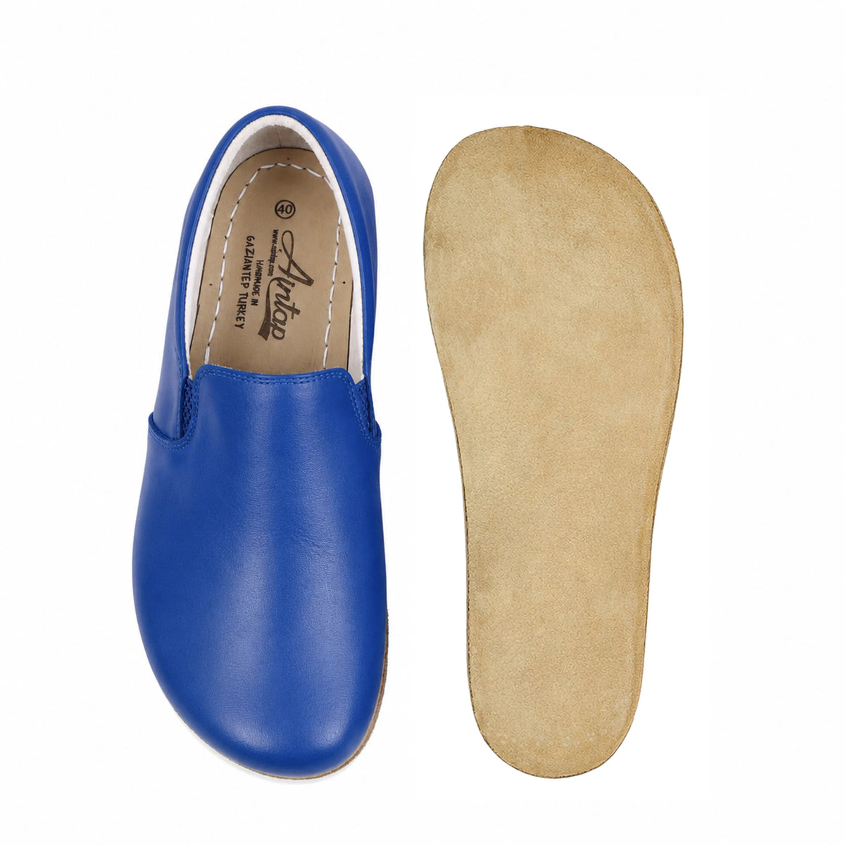 Smooth Barefoot Slip-On Shoes – Classic Sole — Leather Sole – Bright Blue