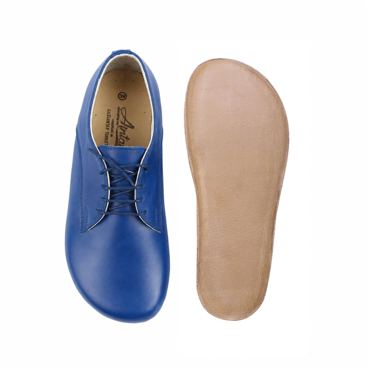 Smooth Barefoot Oxford Shoes – Classic Sole — Leather Sole – Bright Blue