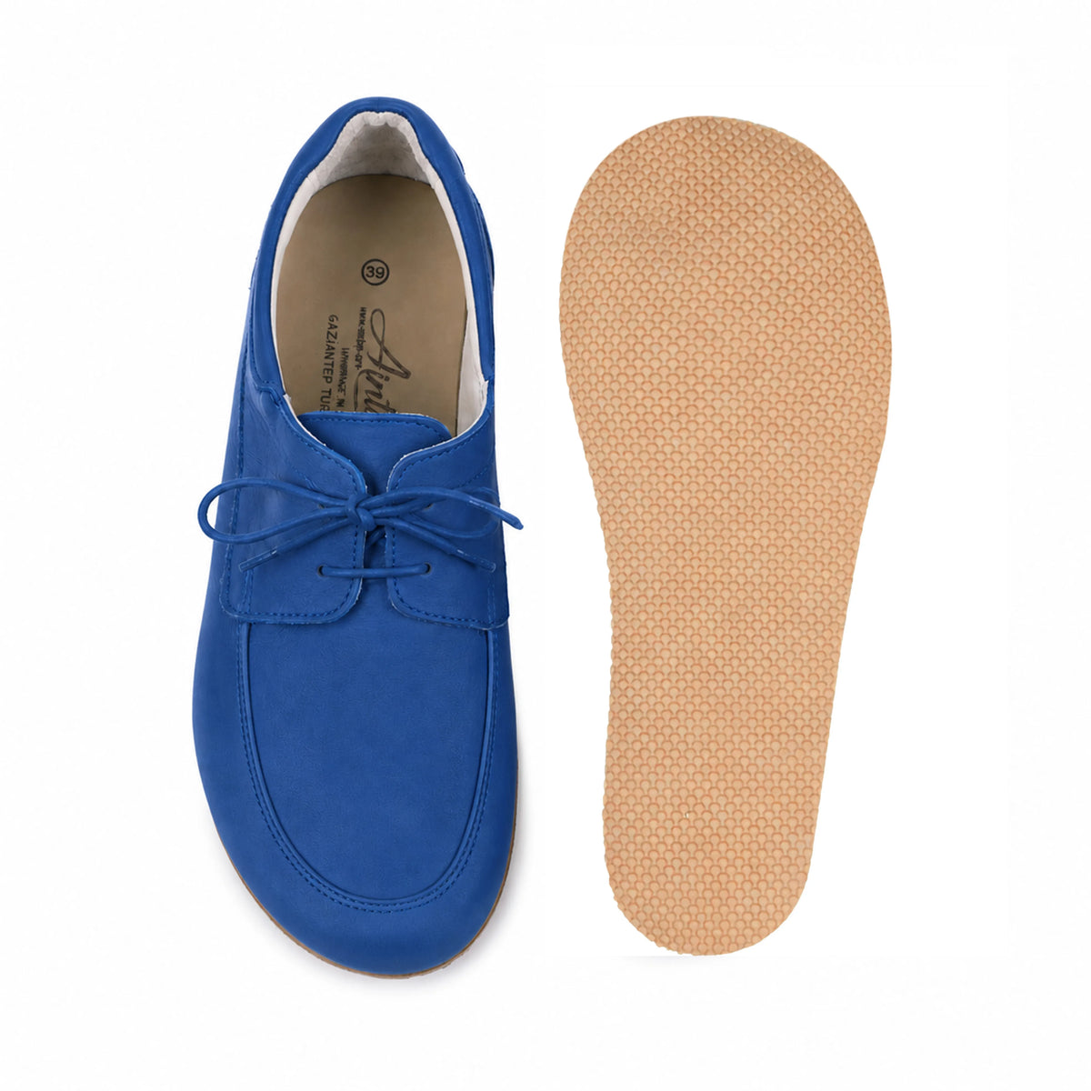 Smooth Barefoot Laces Penny Loafer Shoes – Rubber Sole – Bright Blue