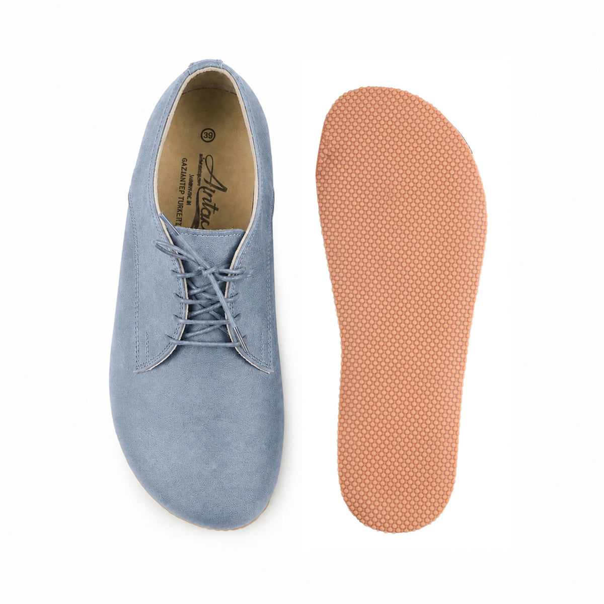 Suede Barefoot Oxford Shoes – Rubber Sole – Baby Blue