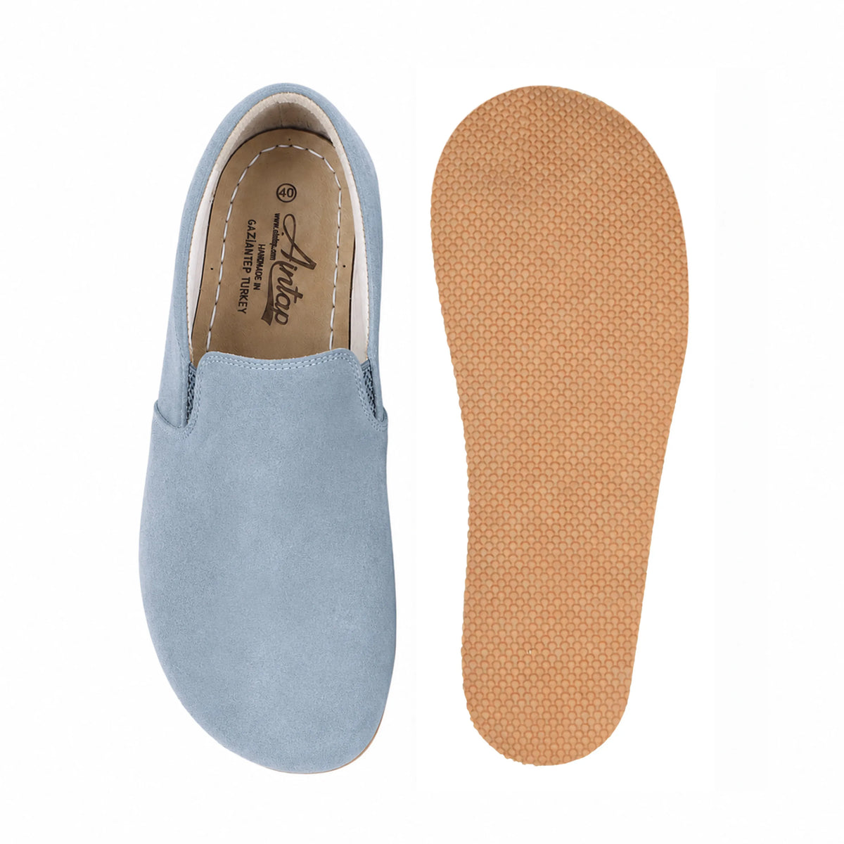 Suede Barefoot Slip-On Shoes – Rubber Sole – Baby Blue