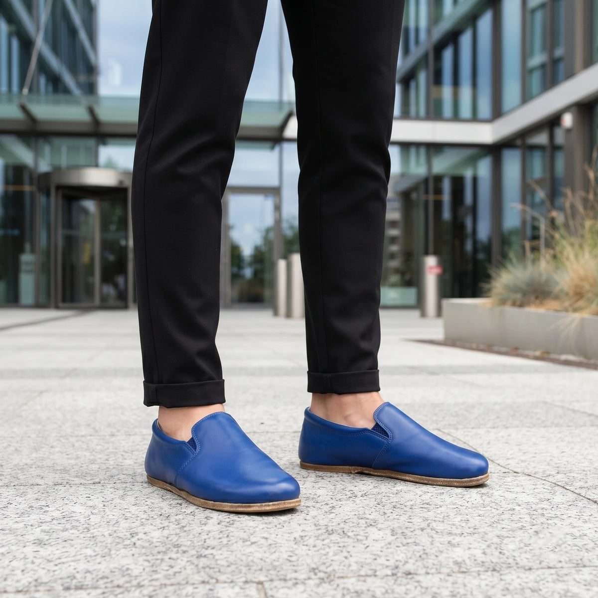 Smooth Barefoot Slip-On Shoes – Classic Sole — Leather Sole – Bright Blue