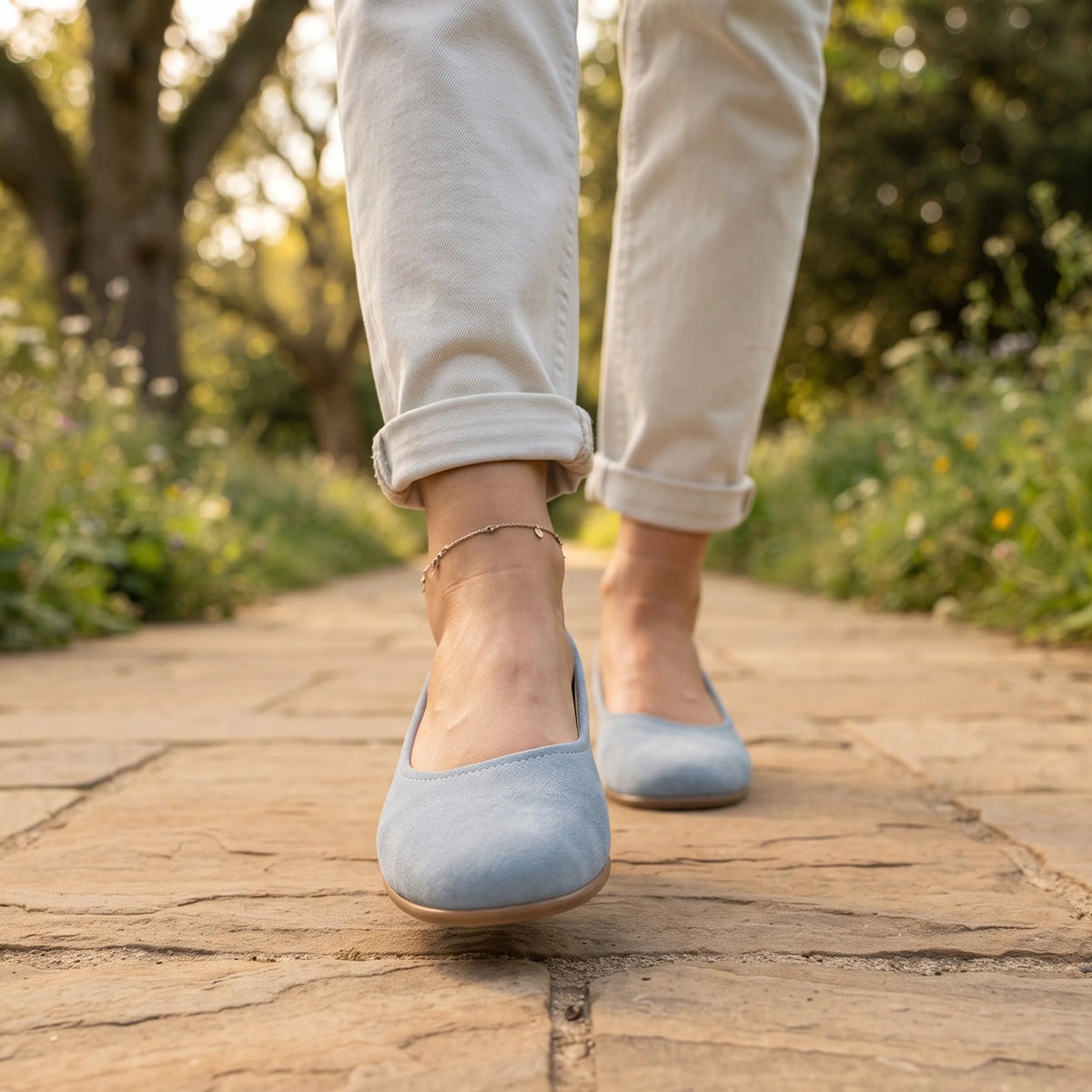 Suede Barefoot Ballet Shoes – Classic Sole — Leather Sole – Baby Blue