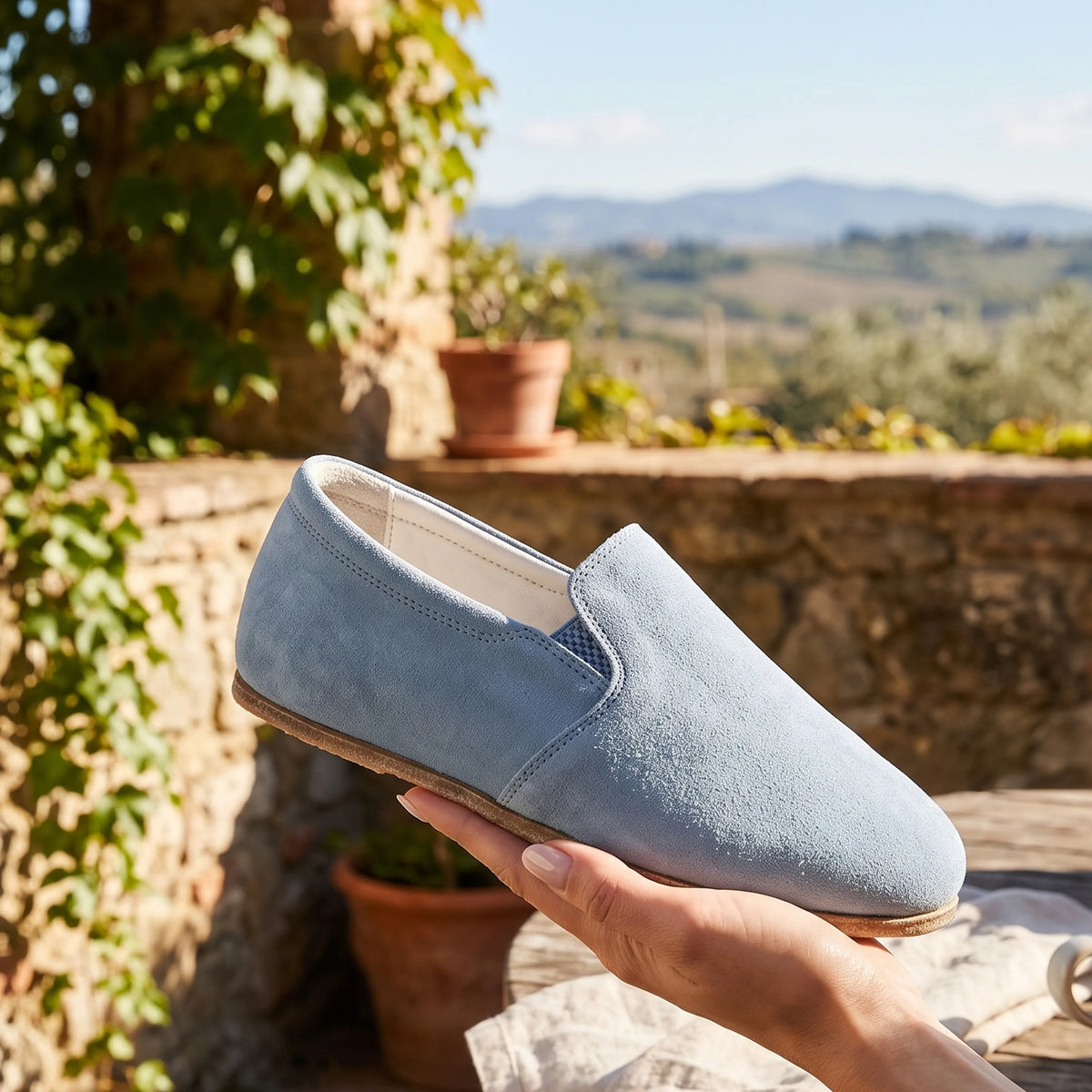 Suede Barefoot Slip-On Shoes – Classic Sole — Leather Sole – Sea Blue