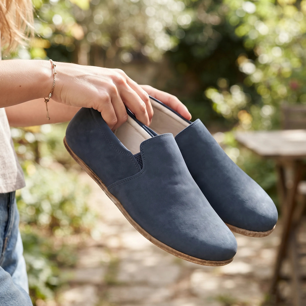 Nubuck Barefoot Slip-On Shoes – Classic Sole — Leather Sole – Jeans