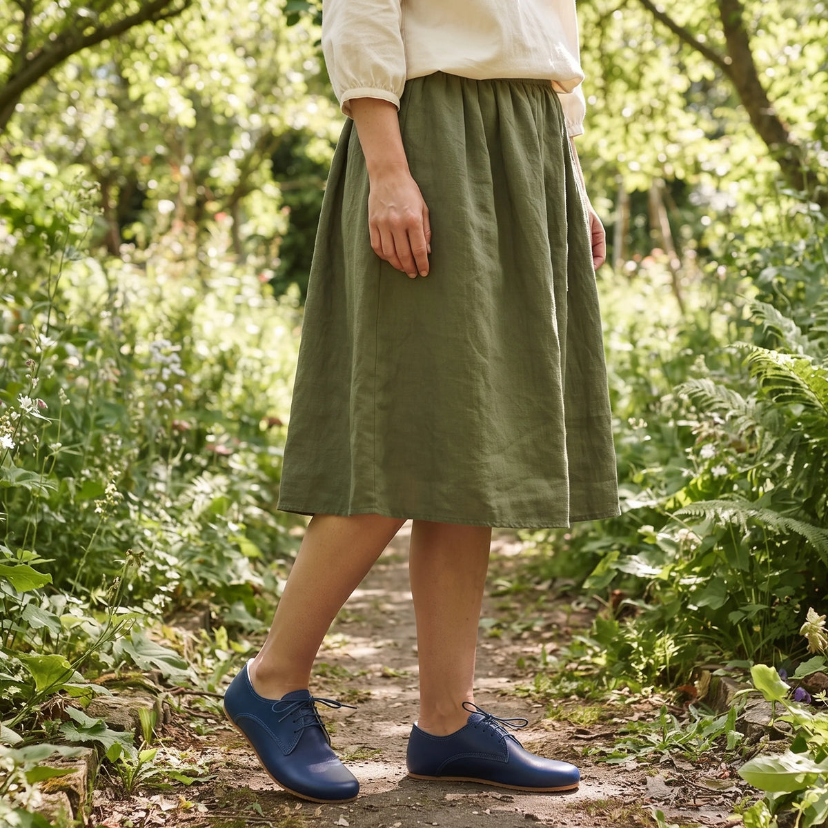 Smooth Barefoot Oxford Shoes – Rubber Sole – Bright Blue