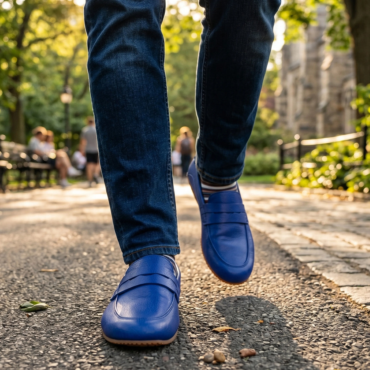 Smooth Barefoot Penny Loafer Shoes – Rubber Sole – Bright Blue