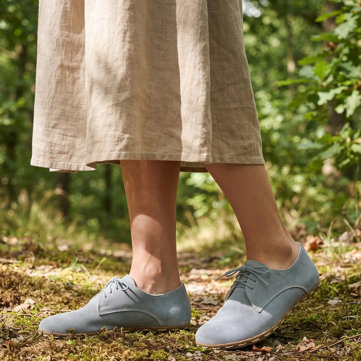 Suede Barefoot Oxford Shoes — Leather Sole – Baby Blue