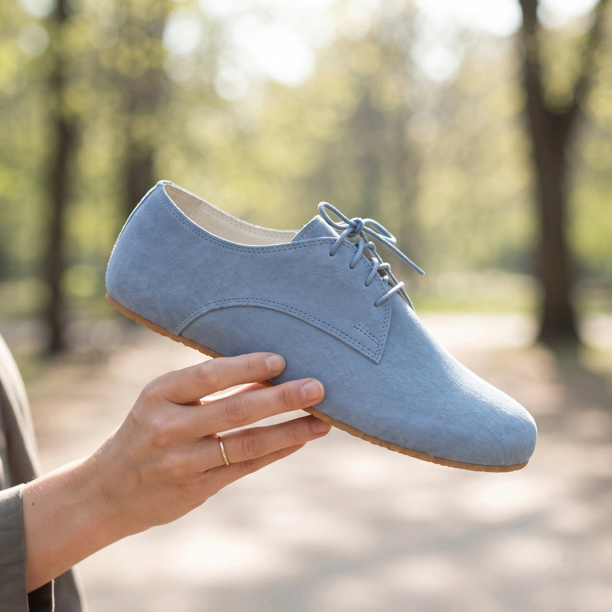 Suede Barefoot Oxford Shoes – Rubber Sole – Baby Blue