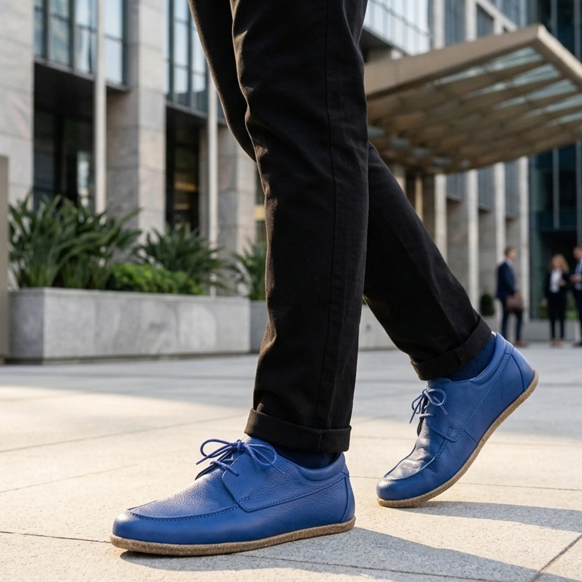 Smooth Barefoot Laces Penny Loafer Shoes – Classic Sole — Leather Sole – Bright Blue