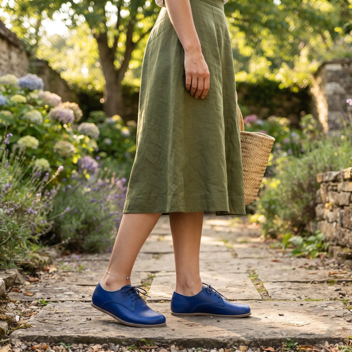 Smooth Barefoot Oxford Shoes – Classic Sole — Leather Sole – Bright Blue