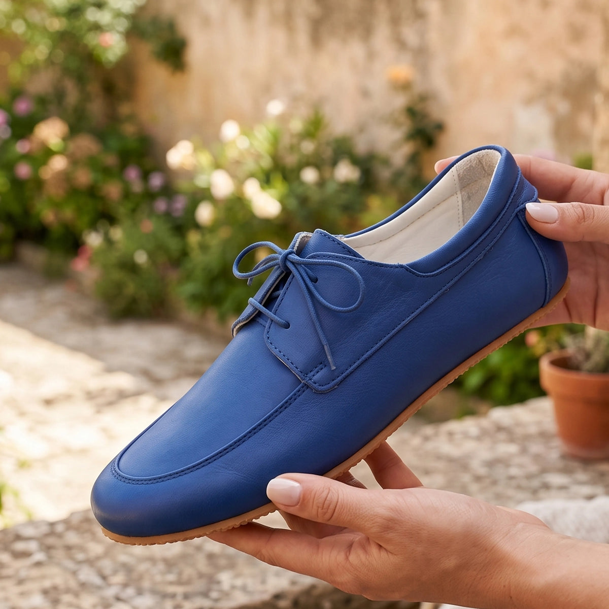 Smooth Barefoot Laces Penny Loafer Shoes – Rubber Sole – Bright Blue