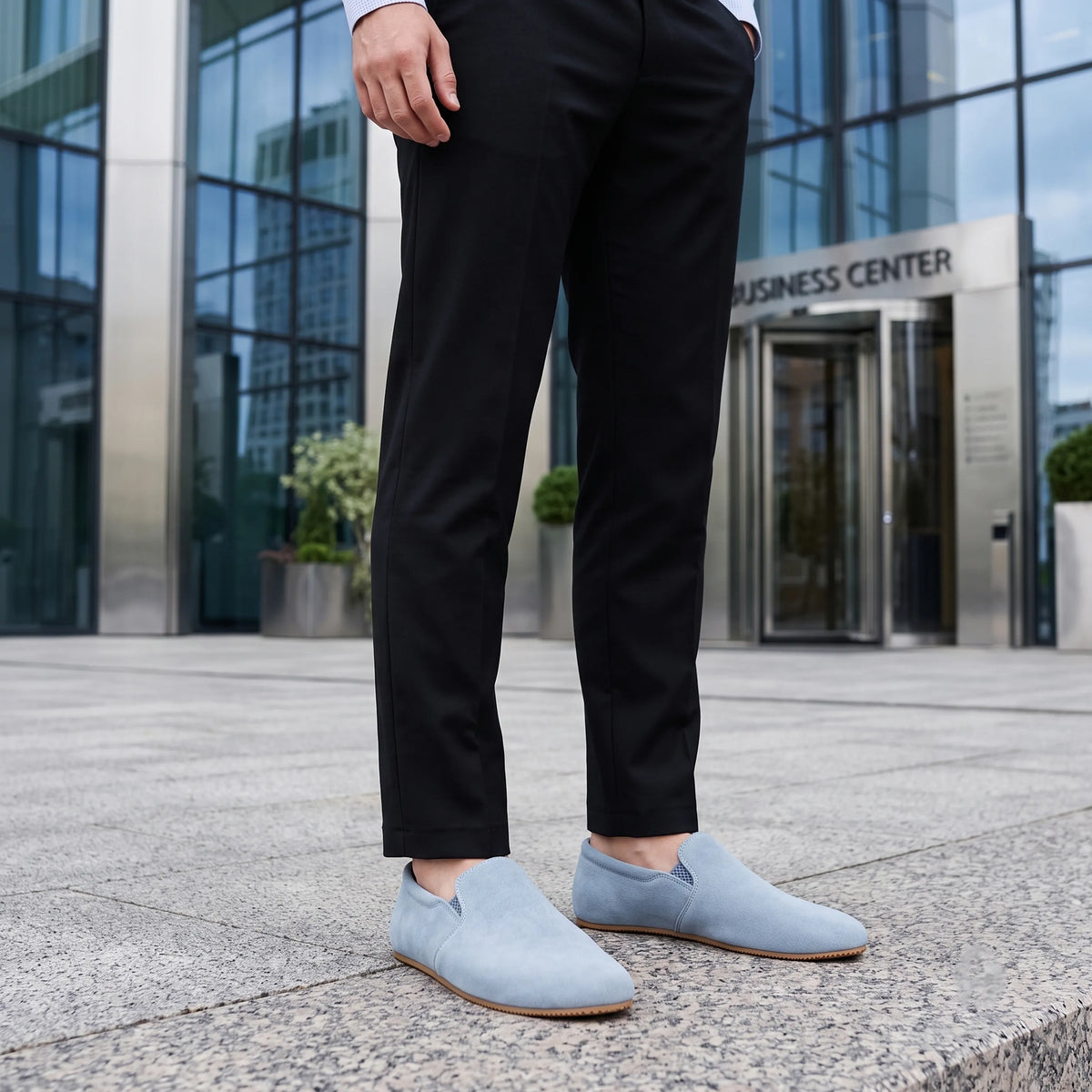 Suede Barefoot Slip-On Shoes – Rubber Sole – Baby Blue