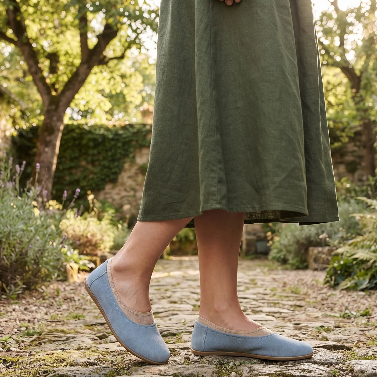 Suede Barefoot Ballet Shoes – Classic Sole — Leather Sole – Baby Blue