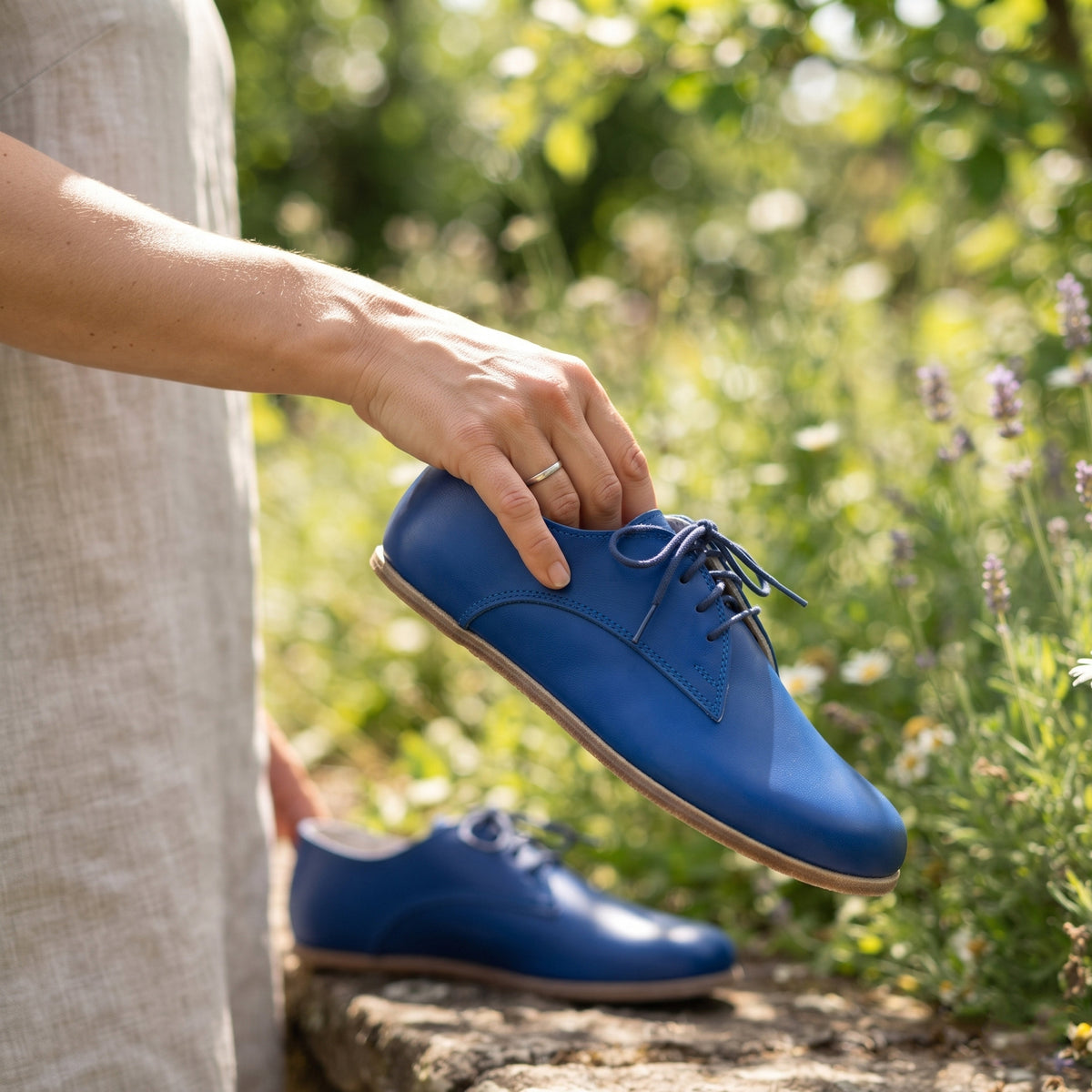 Smooth Barefoot Oxford Shoes – Classic Sole — Leather Sole – Bright Blue
