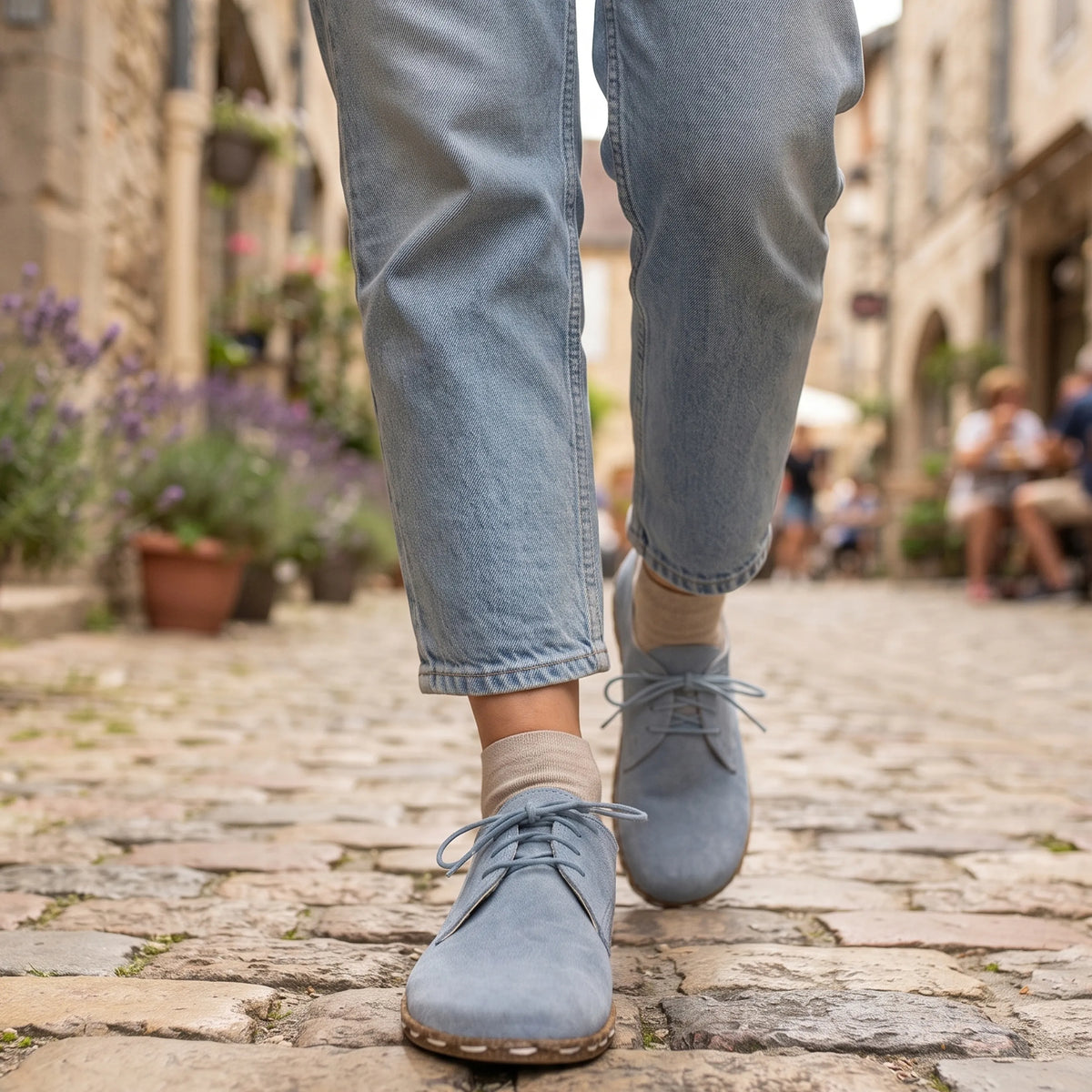 Suede Barefoot Oxford Shoes — Leather Sole – Baby Blue