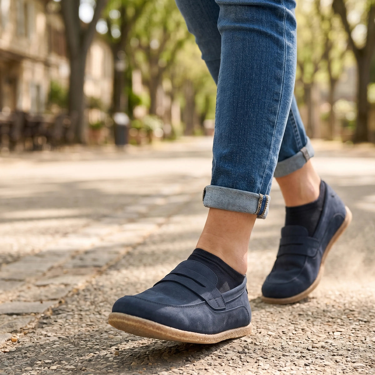 Nubuck Barefoot Penny Loafer Shoes – Classic Sole — Leather Sole – Jeans