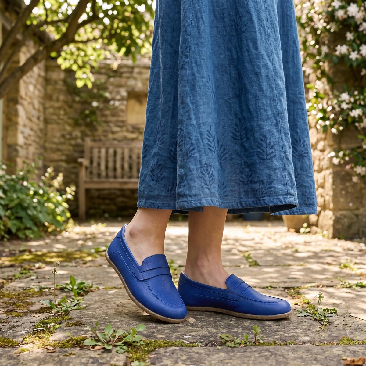 Smooth Barefoot Penny Loafer Shoes – Classic Sole — Leather Sole – Bright Blue