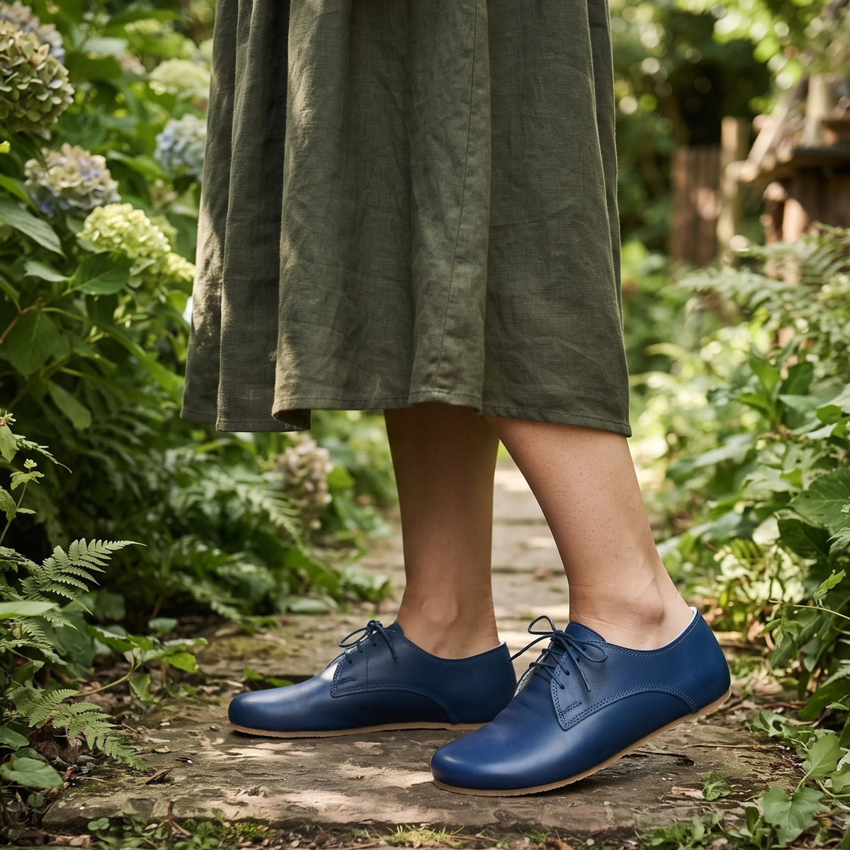 Smooth Barefoot Oxford Shoes – Rubber Sole – Bright Blue