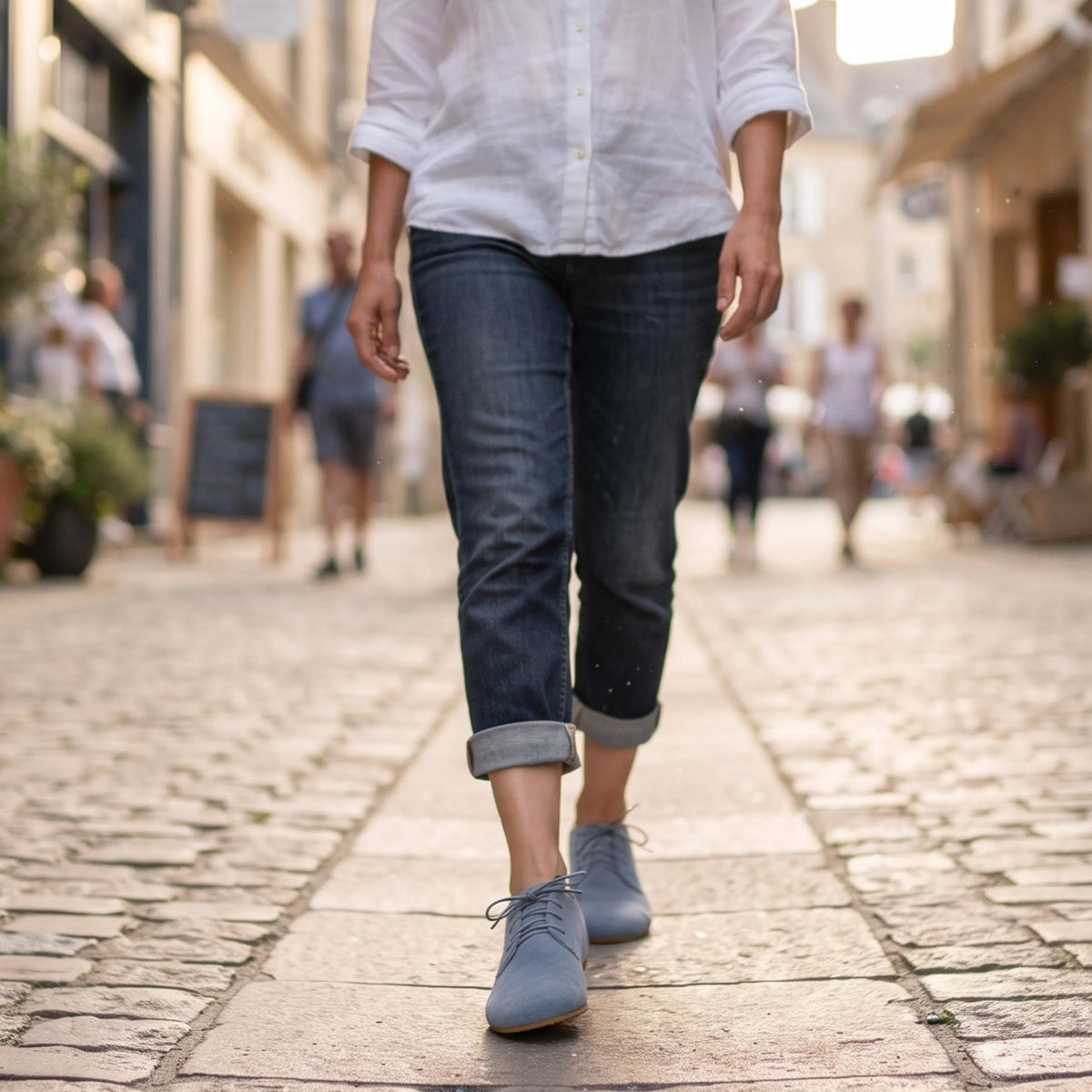 Suede Barefoot Oxford Shoes – Rubber Sole – Baby Blue